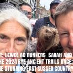 Scenic Start: Lewes AC runners Sarah and Libby ready to take on the 2024 Rye Ancient Trails race, surrounded by the stunning East Sussex countryside.