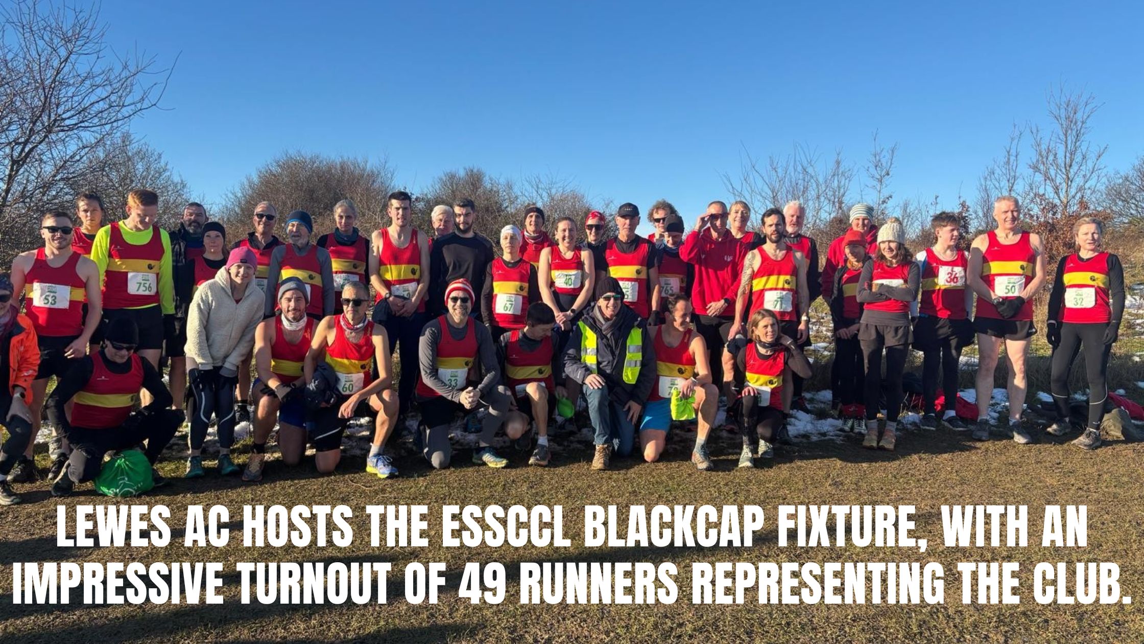 Lewes AC hosts the East Sussex Sunday Cross Country League Blackcap fixture, with an impressive turnout of 49 runners representing the club.