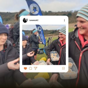 Lewes AC celebrates success with post run flapjacks following 2025 ESSCCL race at Whitbread Hollow