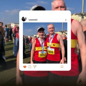 Lewes AC Member Theo Loughlin chose to celebrate his 17th birthday by running the Brighton Half Marathon with his Dad, Gary.